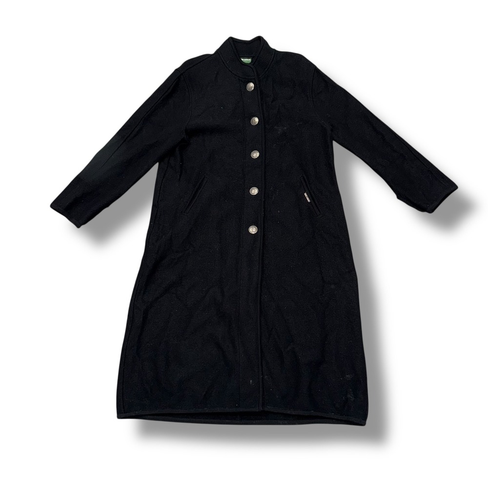 Geiger Black Boiled Wool Overcoat Long Coat Full Length Classic Sz Eu 42 US 12